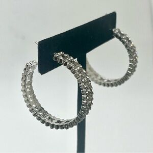 Silver Tone Rhinestone Hoop Earrings